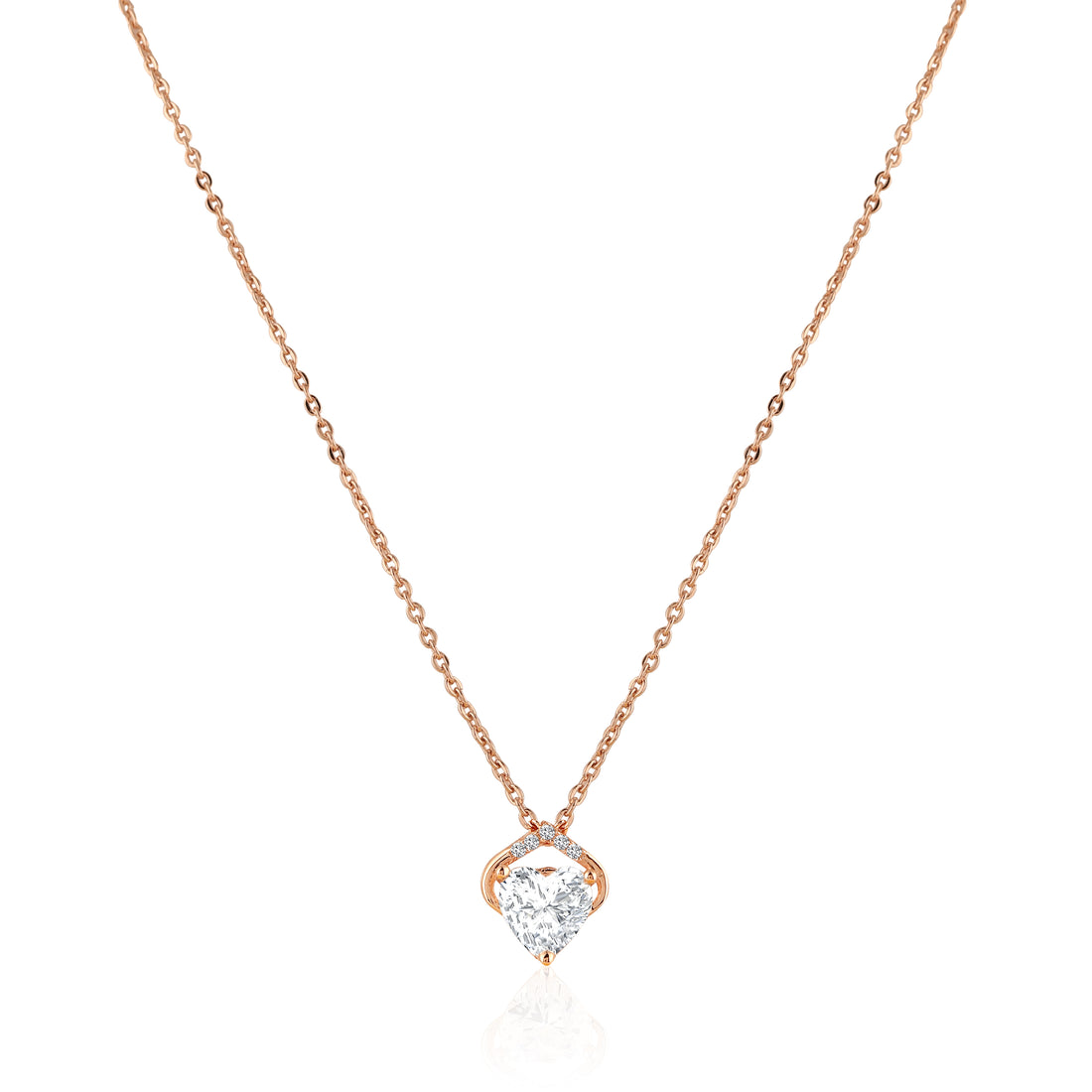 925 silver rose gold heart necklace featuring curved top stone detailing