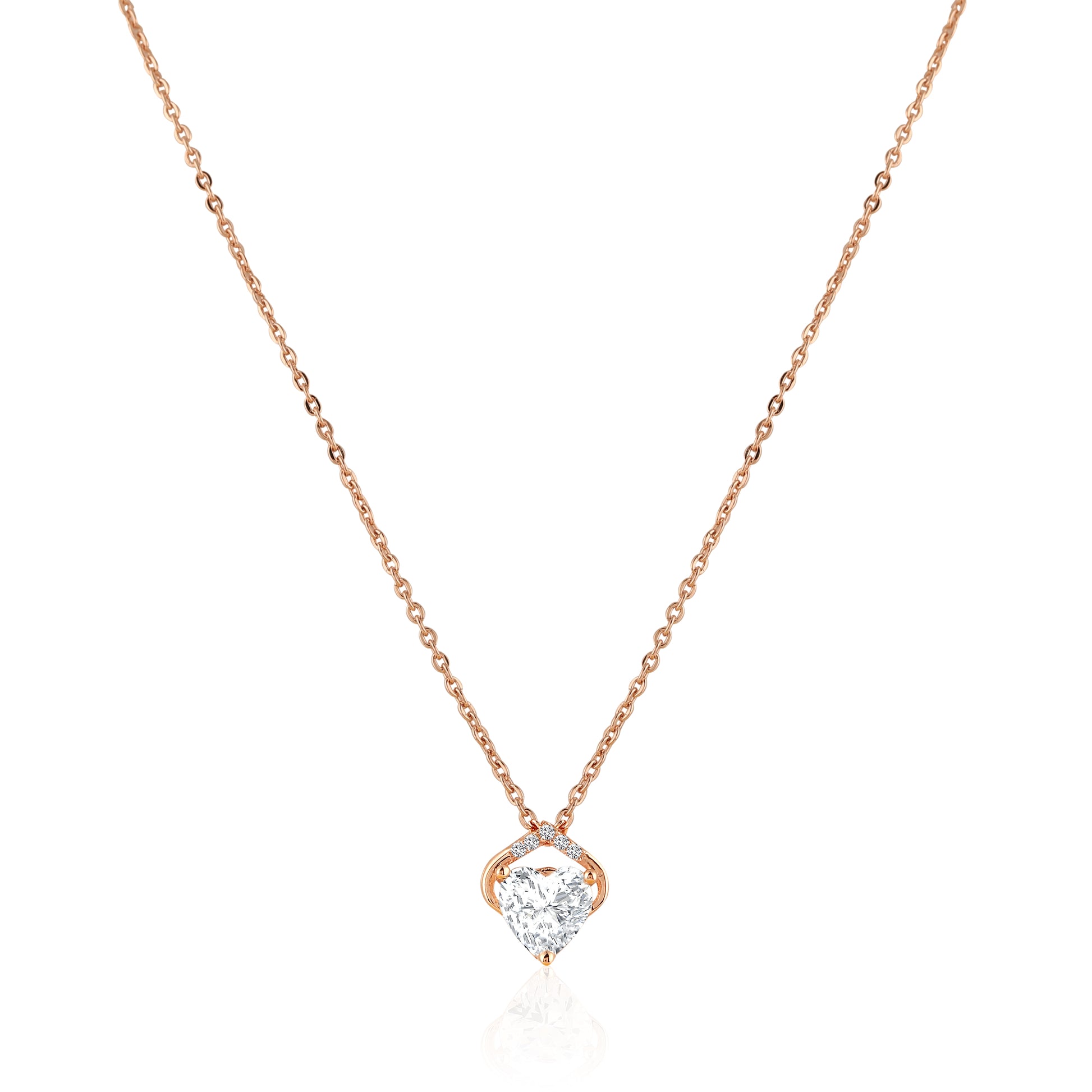 925 silver rose gold heart necklace featuring curved top stone detailing