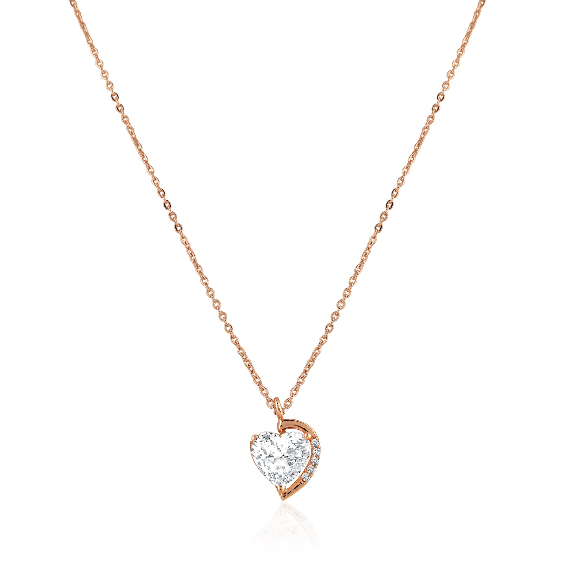 Modern asymmetrical heart pendant necklace in 925 silver with rose gold finish