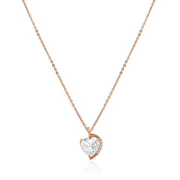 Modern asymmetrical heart pendant necklace in 925 silver with rose gold finish