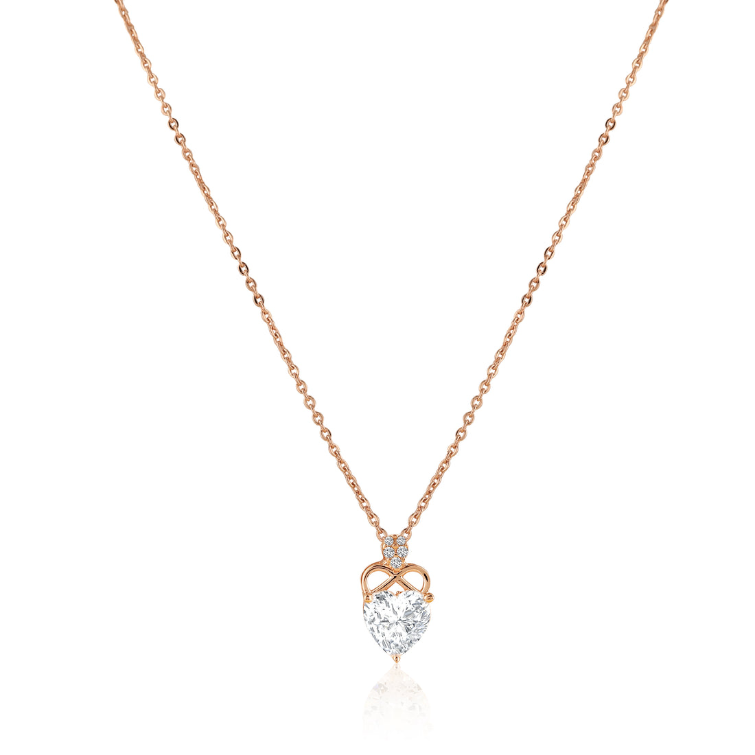 925 silver rose gold heart pendant with double loop detail on pink background