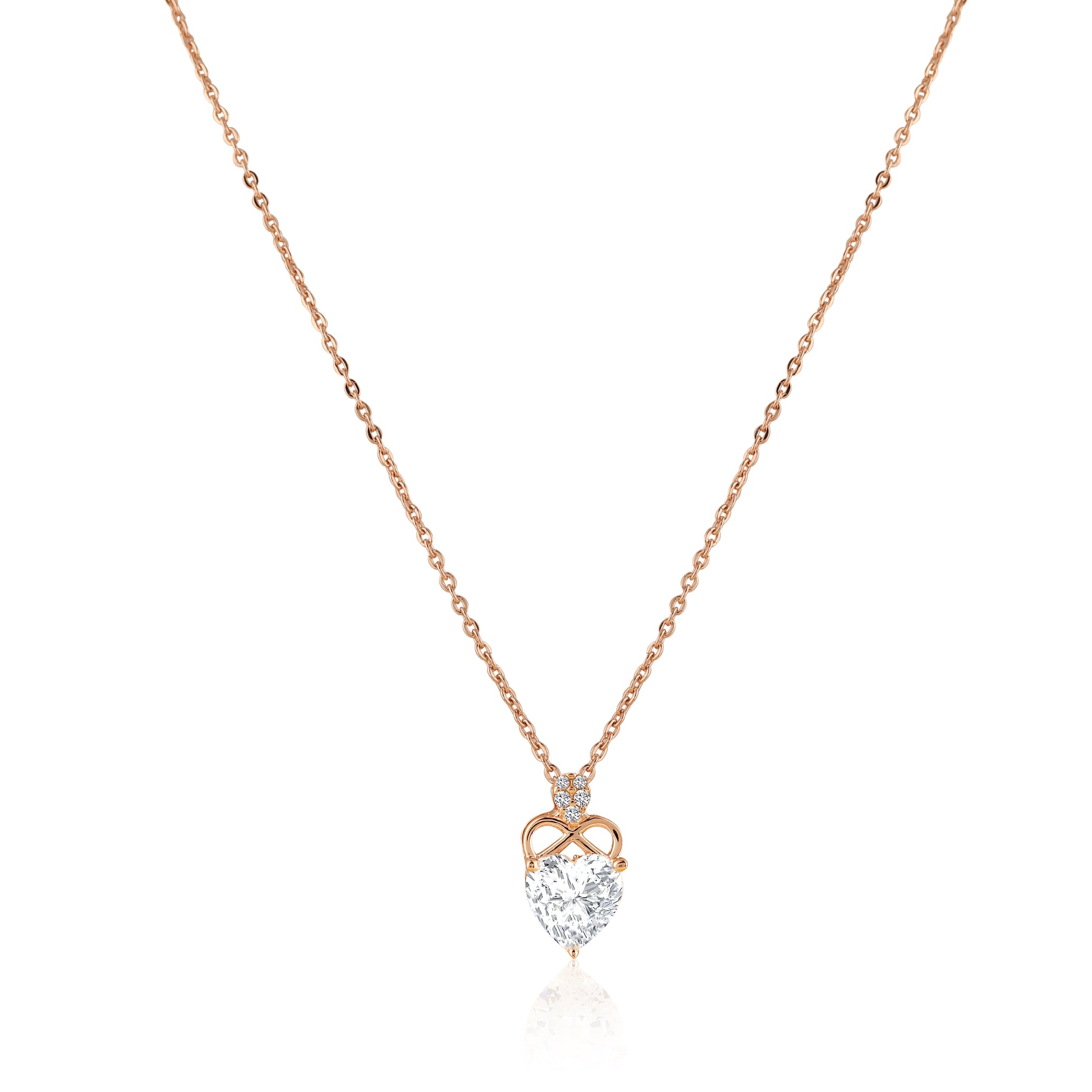 Double loop heart pendant necklace in 925 silver with rose gold finish
