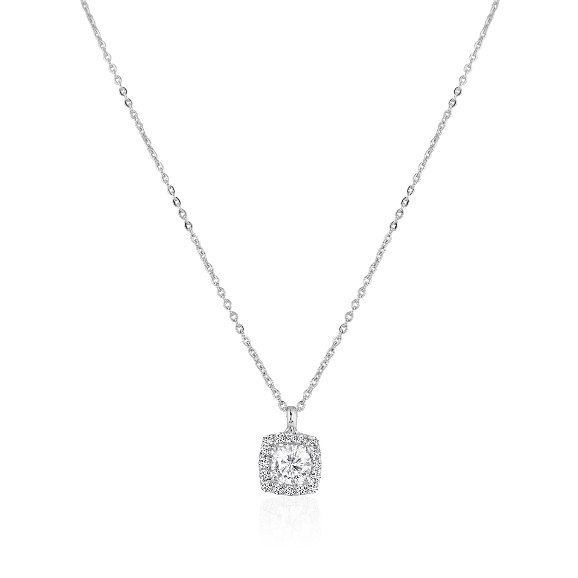 Cushion halo pendant in 925 silver with round zircon center stone