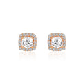 Rose gold cushion halo stud earrings in 925 silver with sparkling stones
