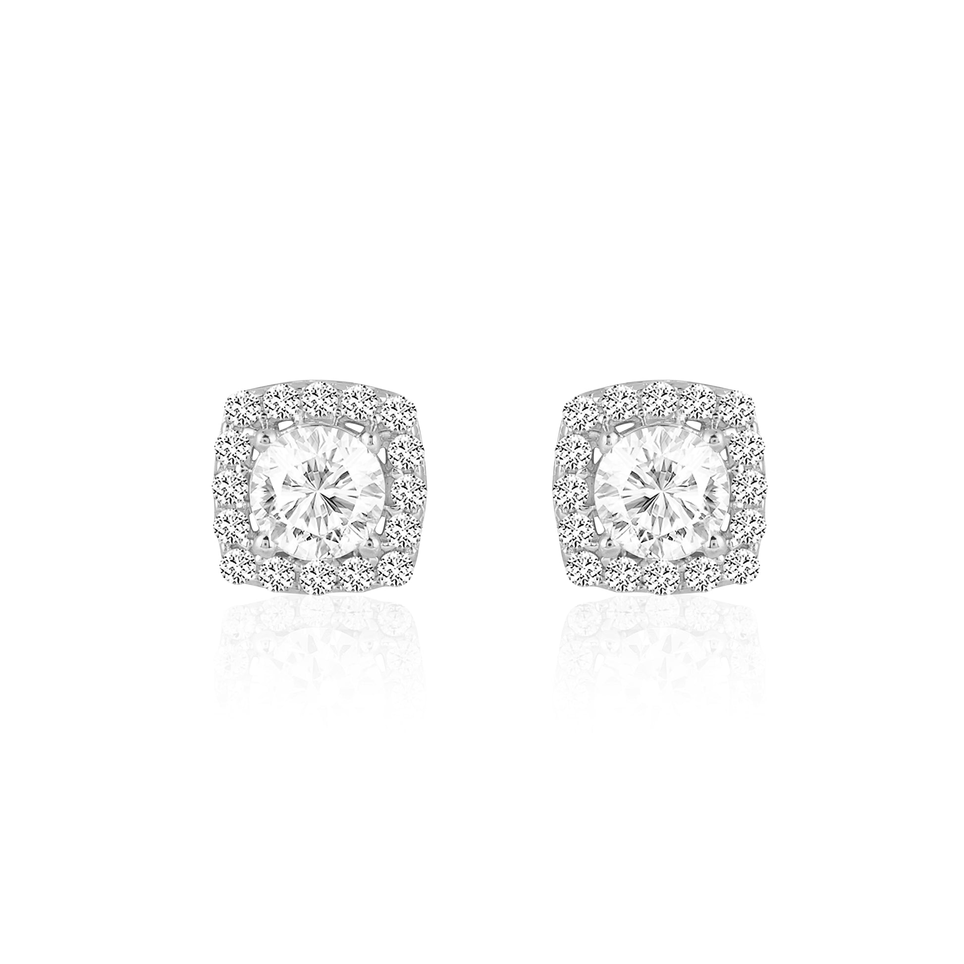 Cushion halo stud earrings in 925 silver with sparkling zircon stones