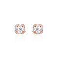 Rose gold stud earrings in 925 silver with round center stone and halo setting
