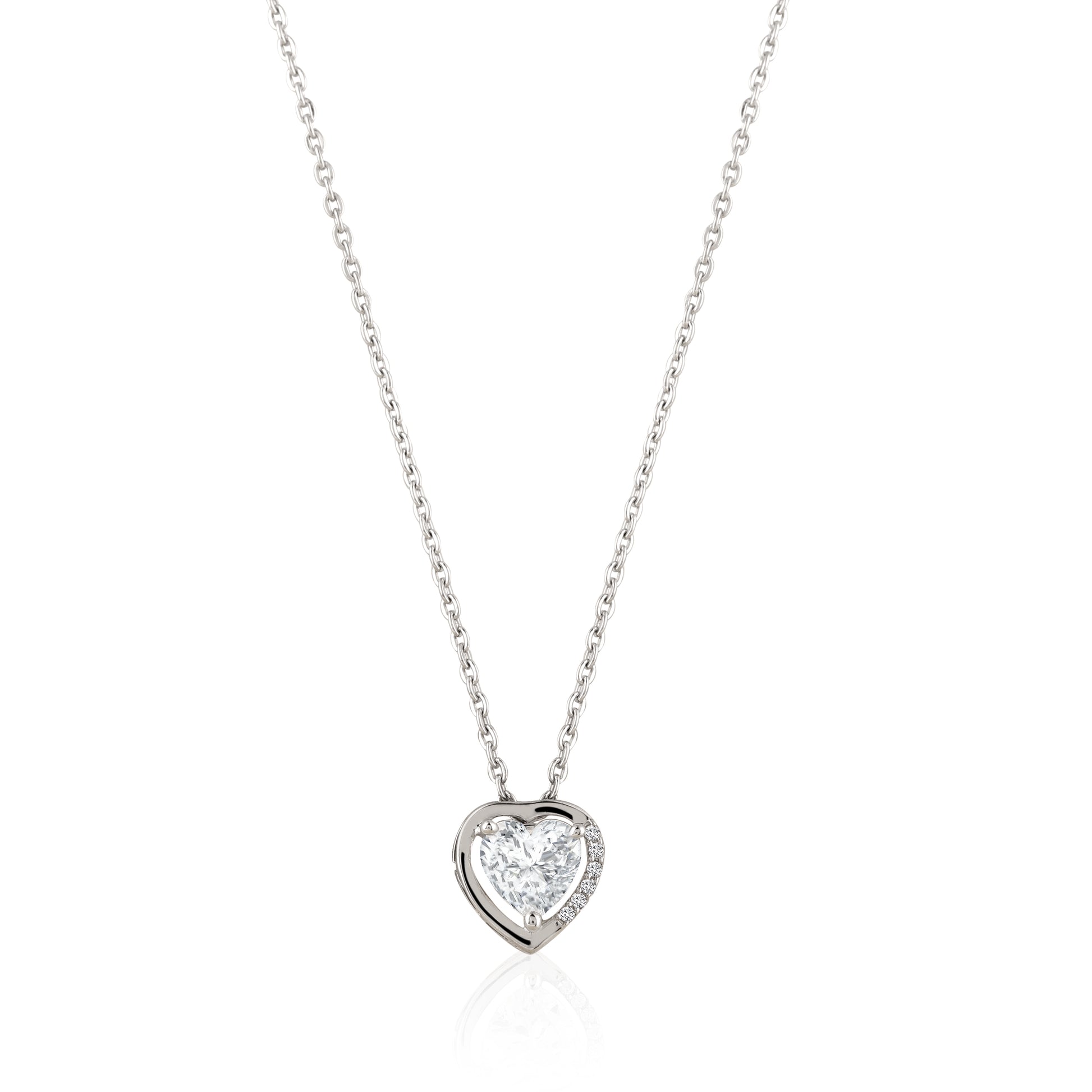 925 silver framed heart pendant necklace with side accent stones