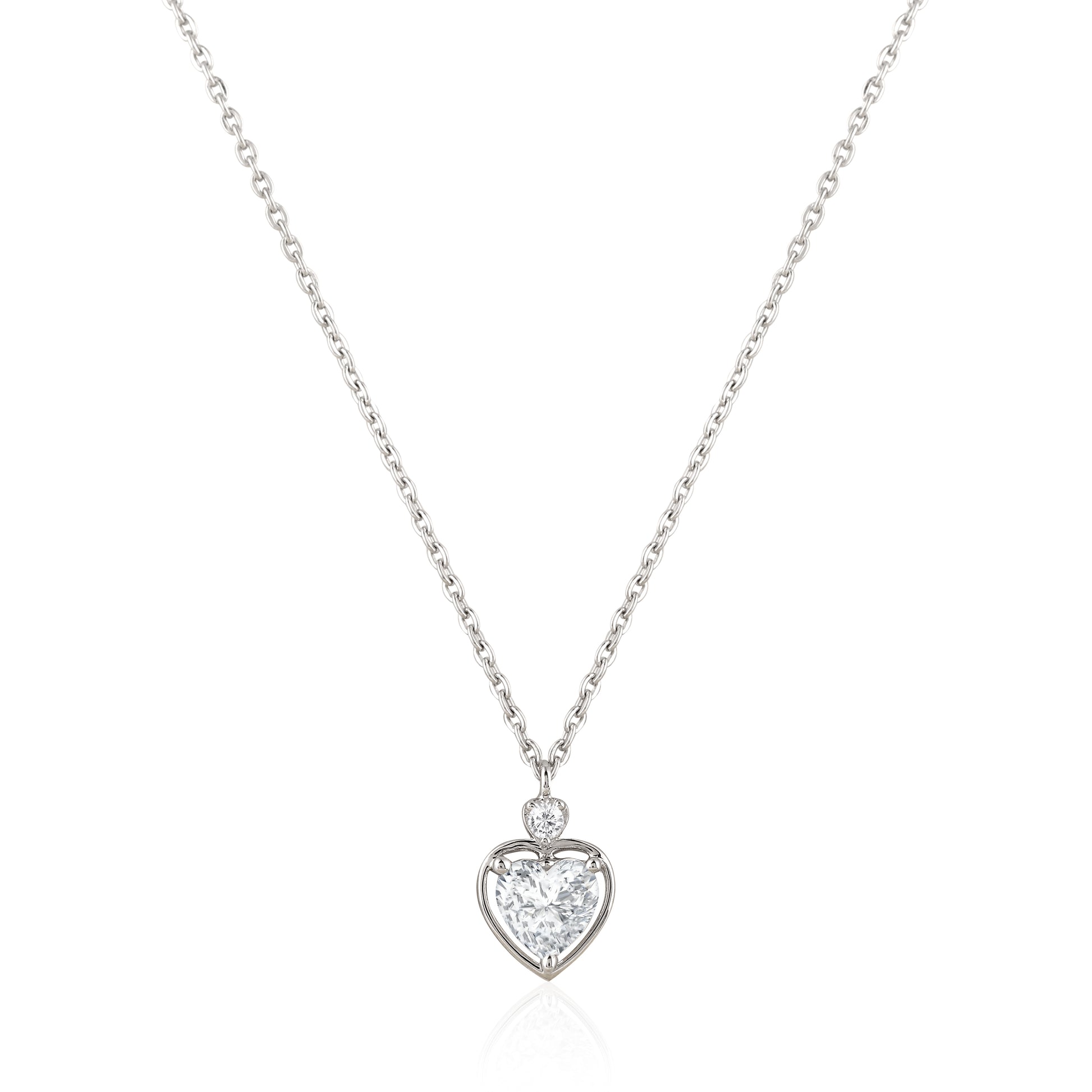925 silver open heart pendant necklace with solitaire top detail