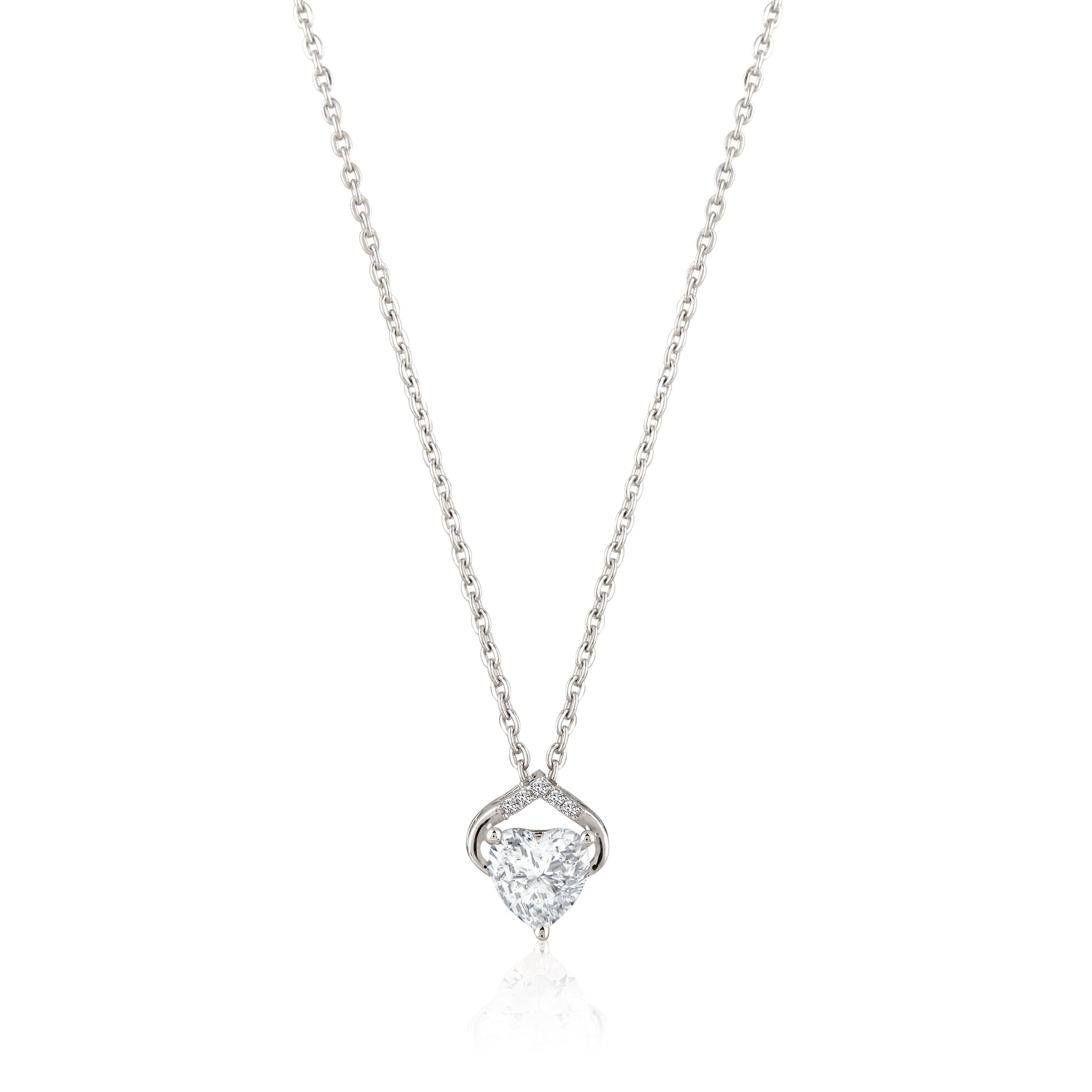 Heart shape solitaire pendant necklace in 925 silver in white background