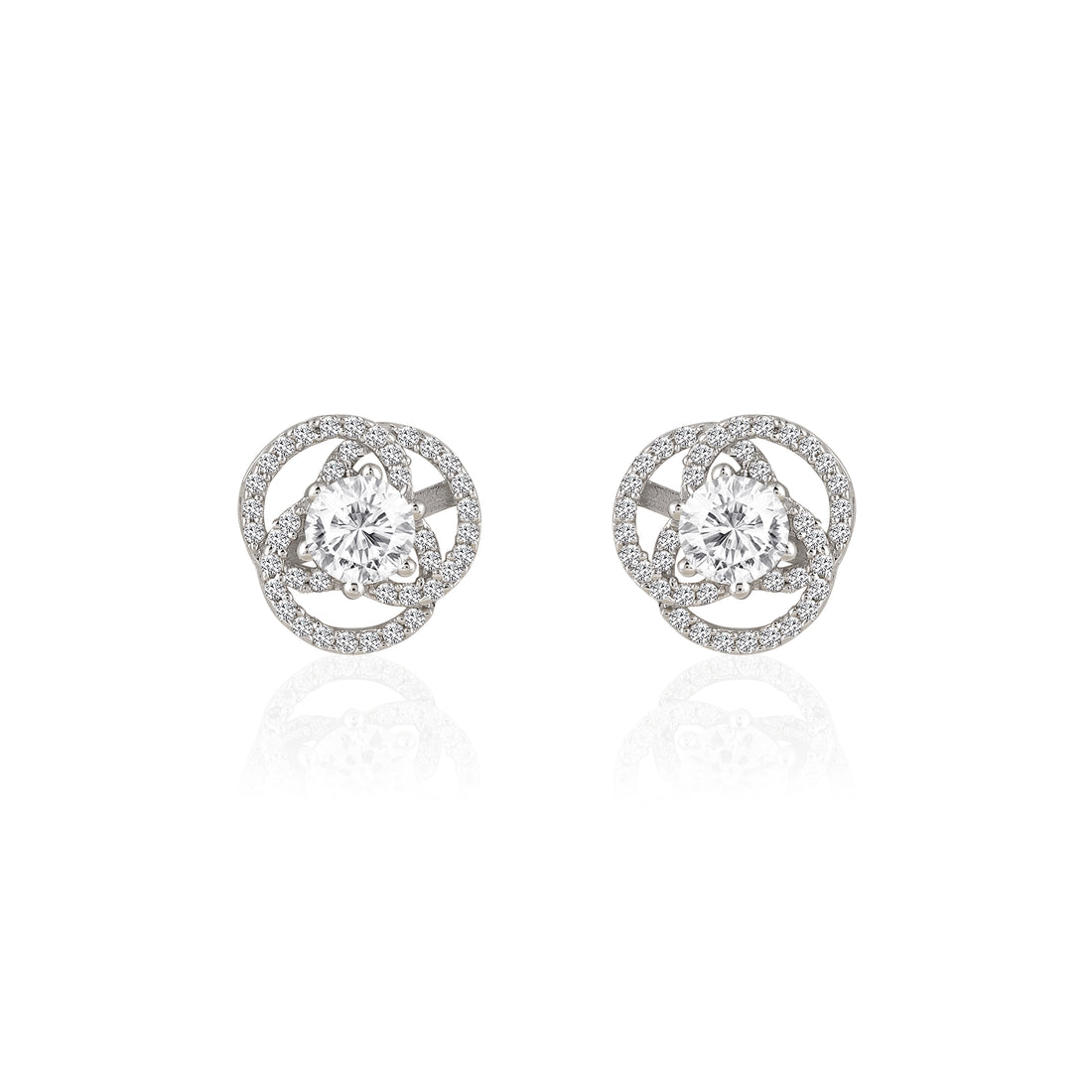 925 silver round halo pendant necklace with coordinating stud earrings