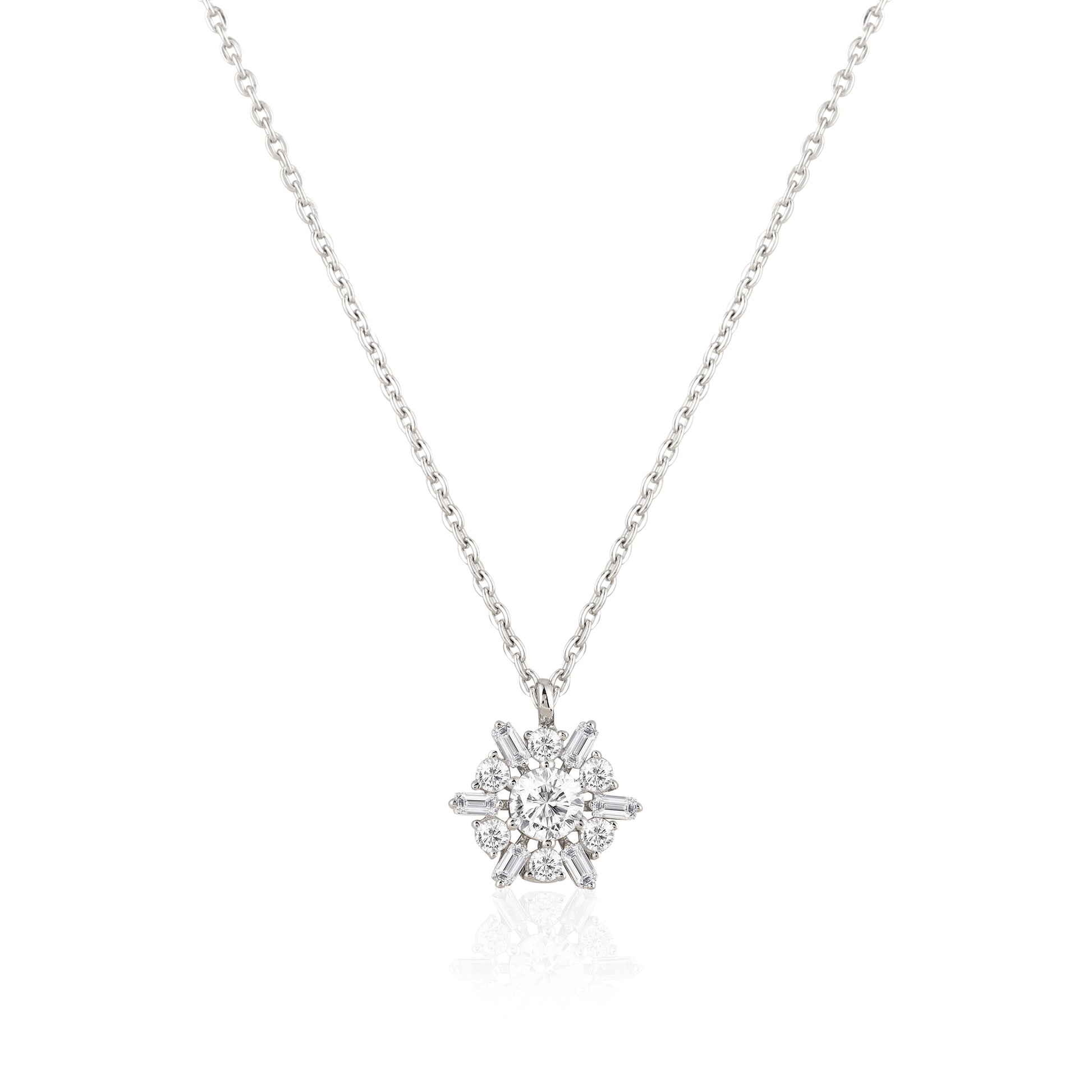 925 silver sunburst pendant necklace with sparkling stone detailing