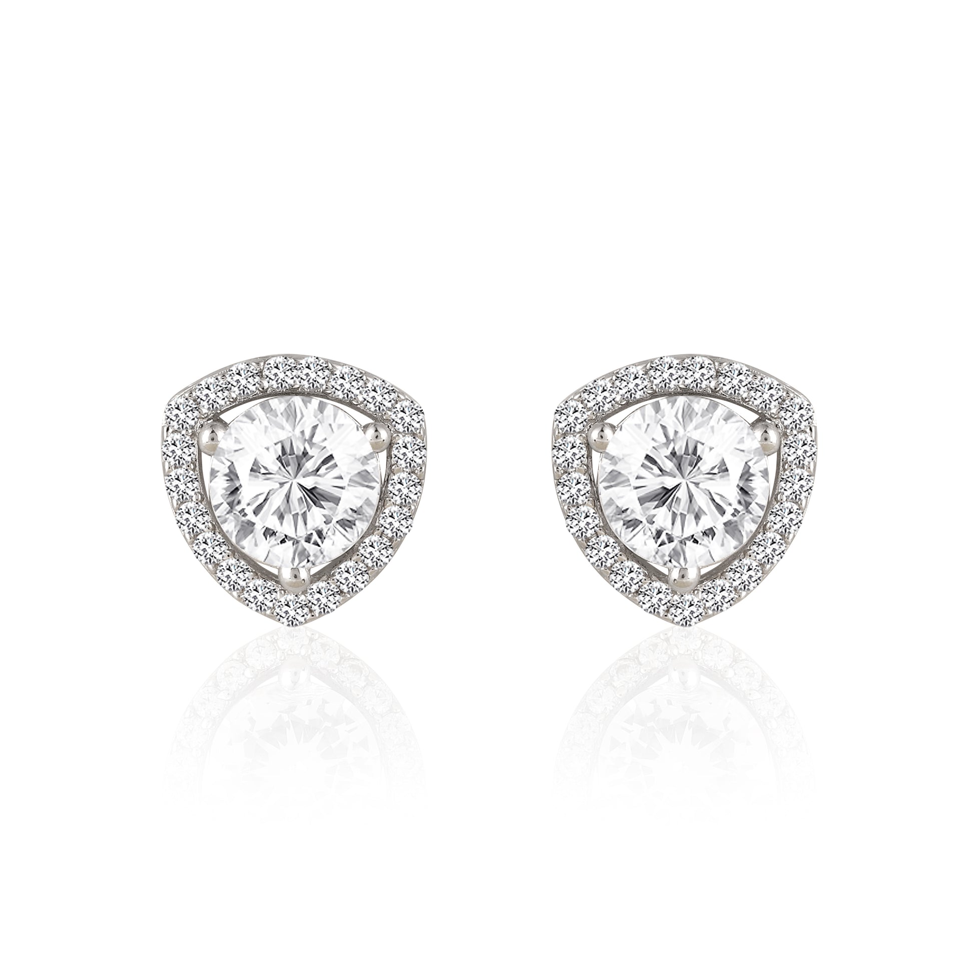 925 silver heart halo stud earrings with brilliant stone detailing