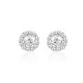 Floral halo stud earrings in 925 silver with round zircon center stones