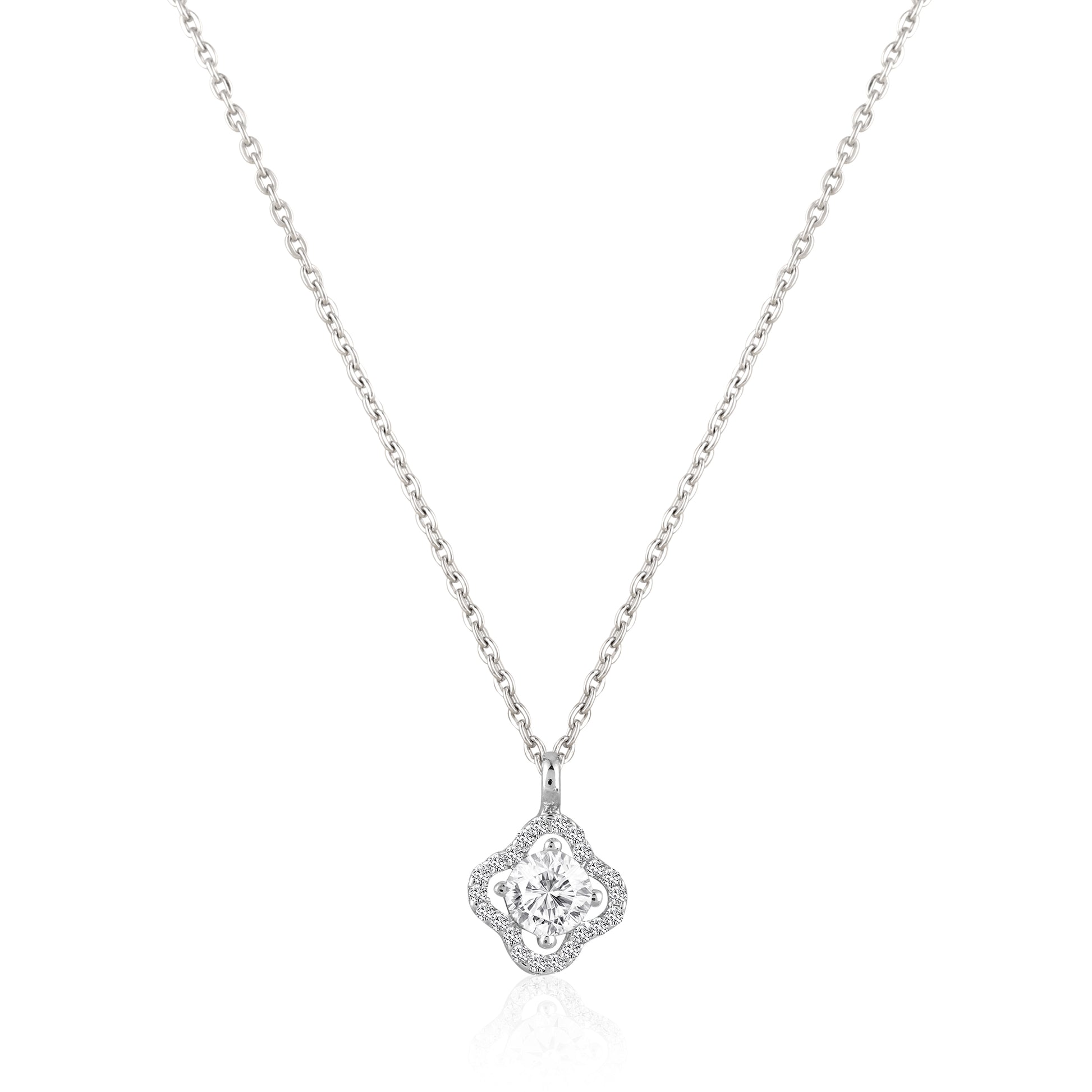 Clover halo pendant in 925 silver with sparkling round zircon center stone
