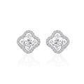 Clover halo stud earrings in 925 silver with round zircon center stones