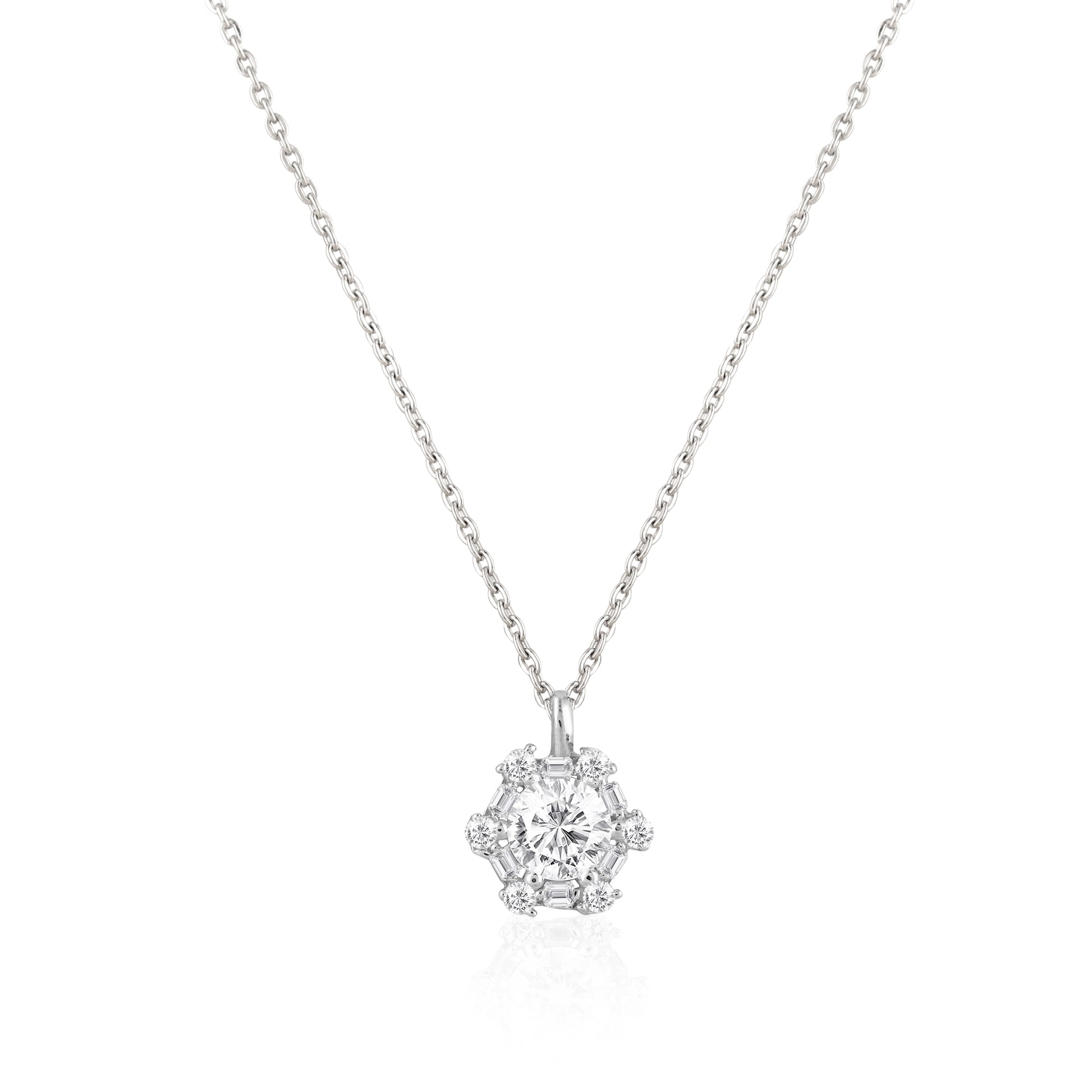 Round center stone 925 silver pendant with floral cluster detailing