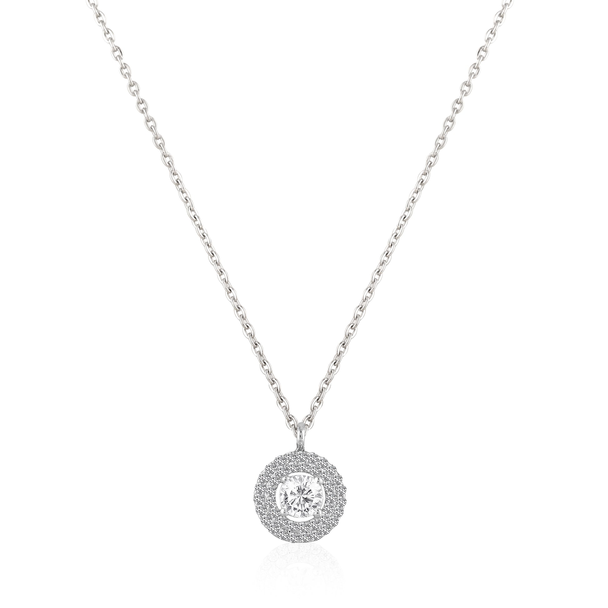 Round double halo pendant in 925 silver with sparkling zircon stones