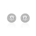 Double halo stud earrings in 925 silver with round zircon center stones