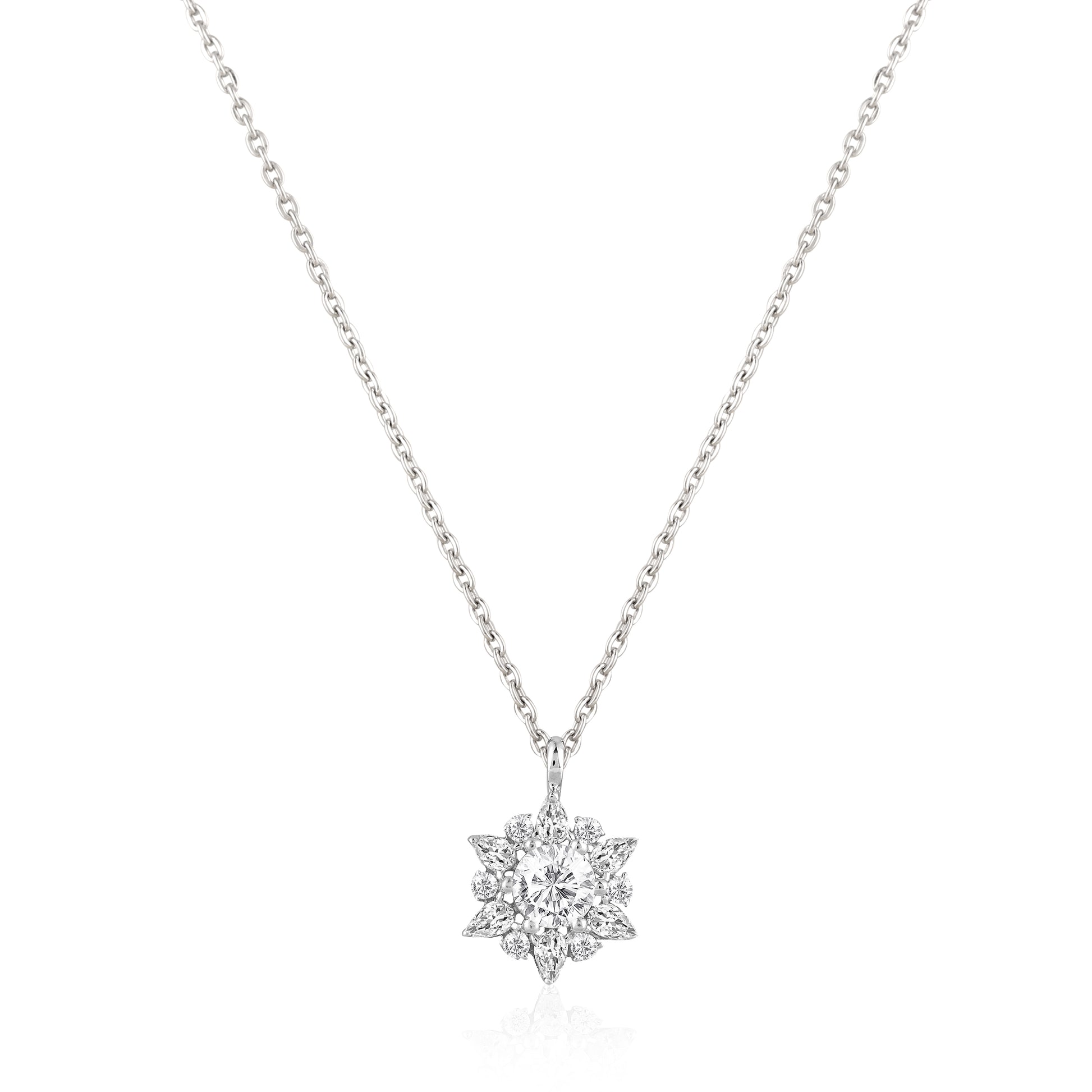 Snowflake floral pendant in 925 silver with marquise zircon accents