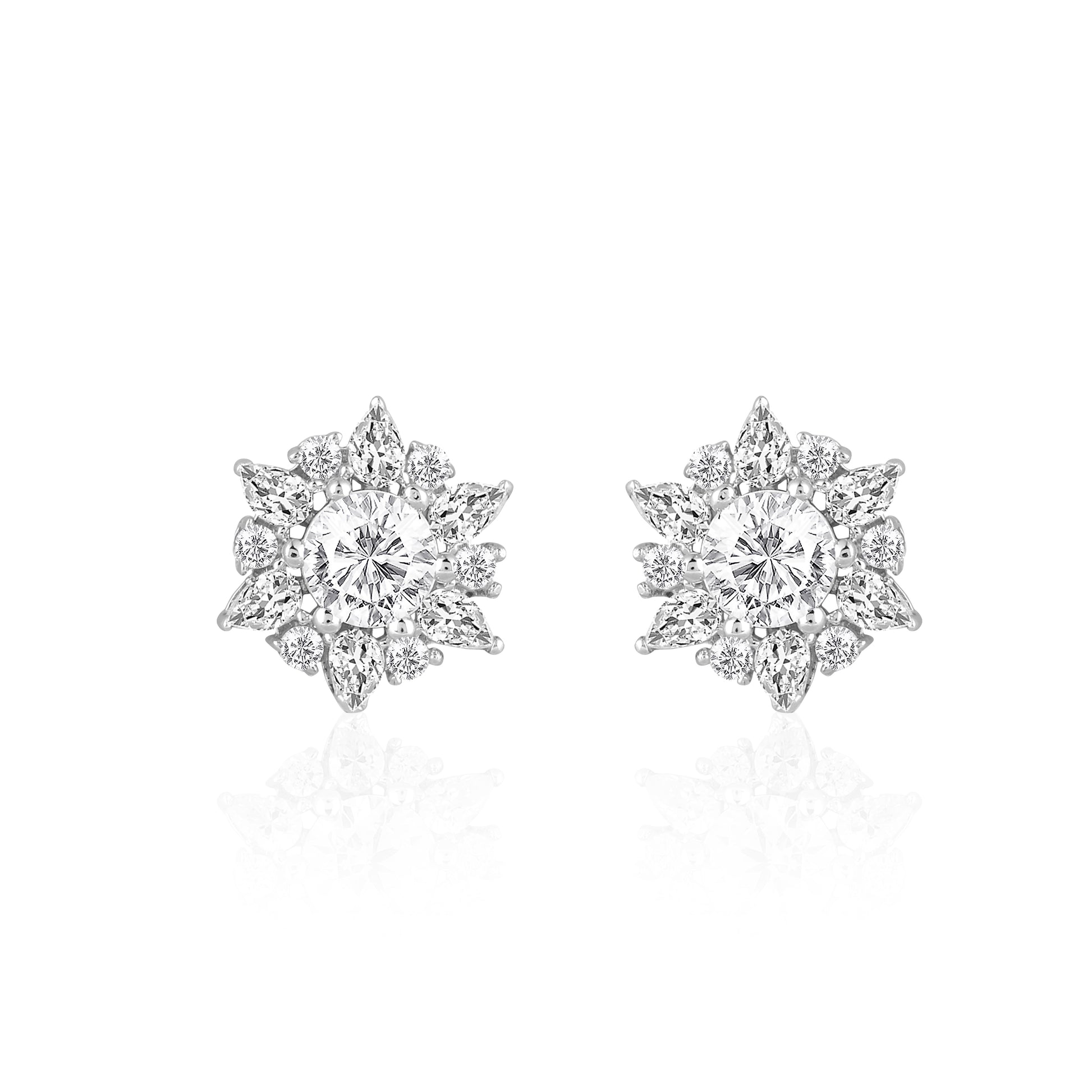 Snowflake floral stud earrings in 925 silver with zircon stones