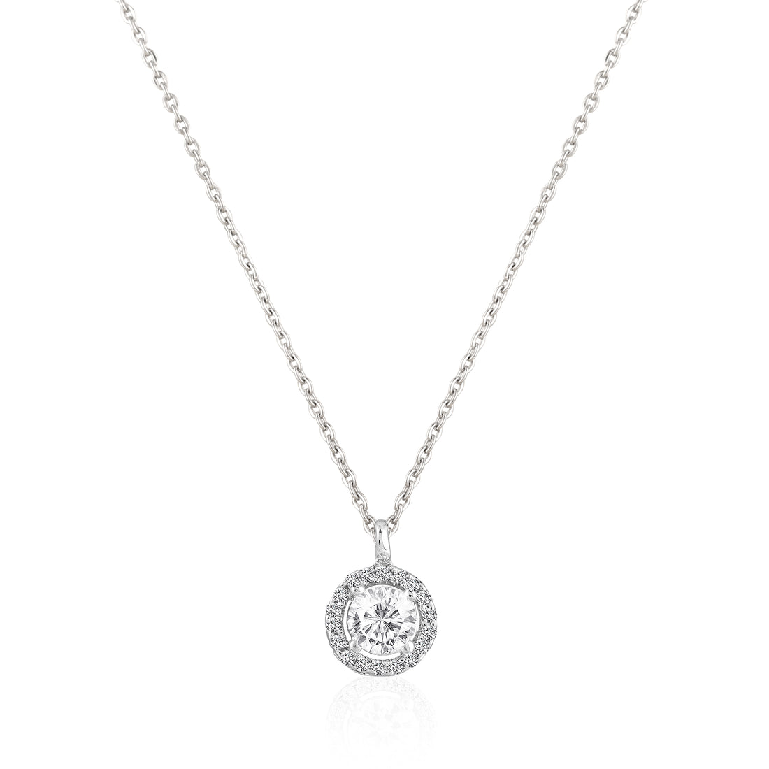 925 silver round halo pendant and stud earrings jewellery set