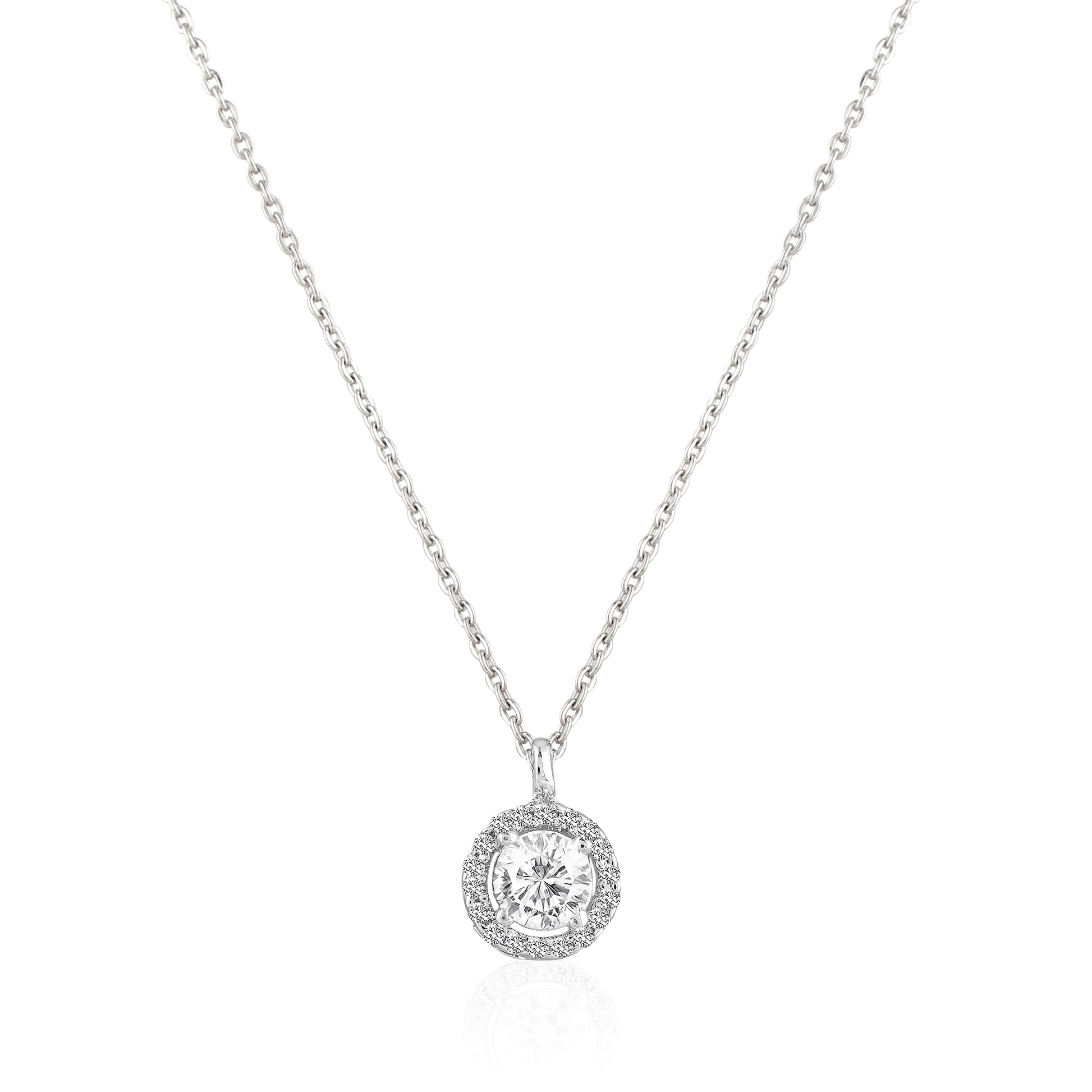 Round brilliant 925 silver pendant with micro pavé halo