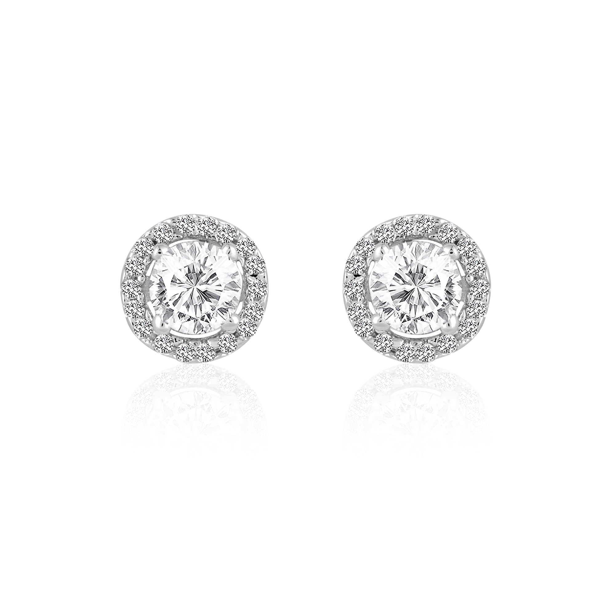 925 silver halo stud earrings with circular sparkle design