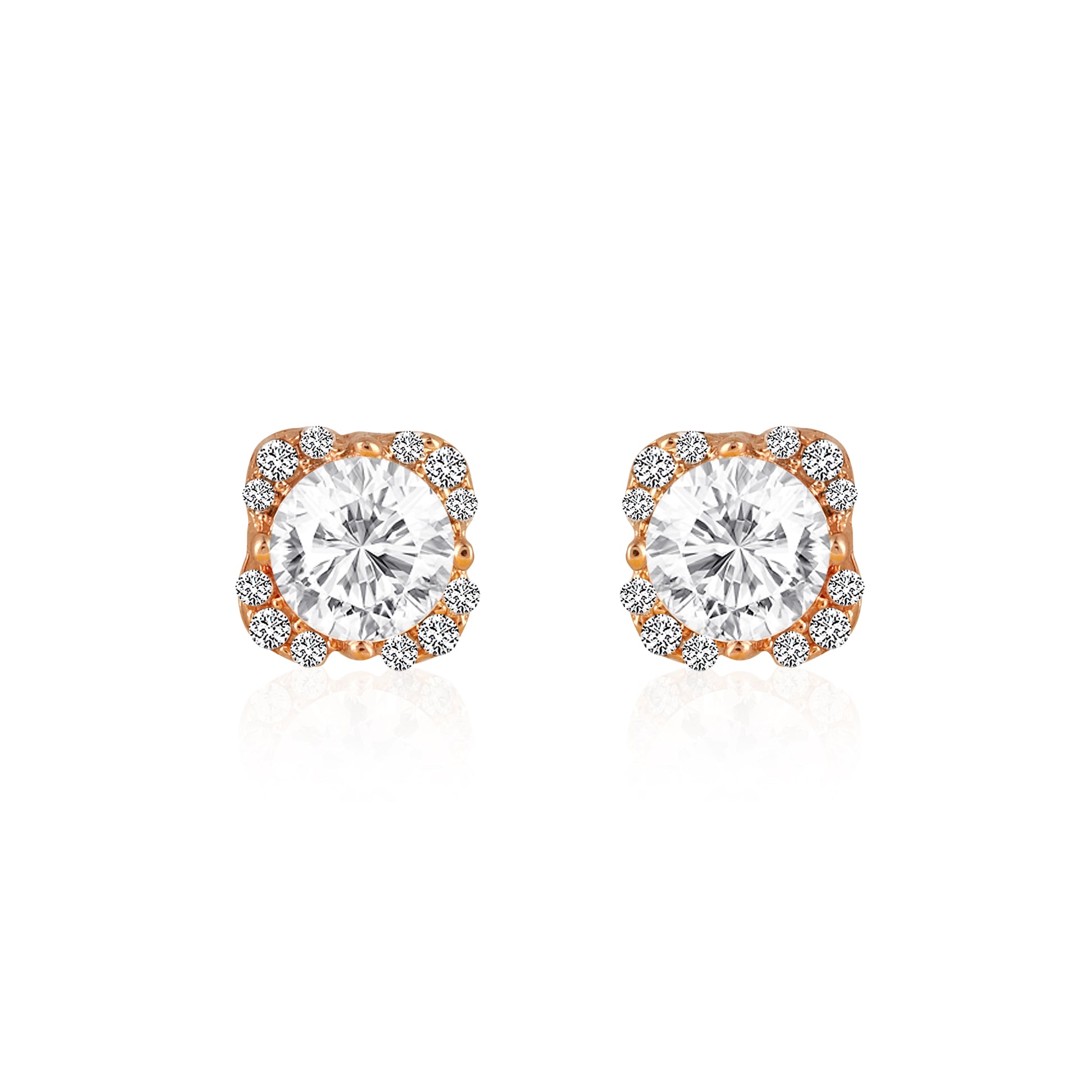 Rose gold cushion halo stud earrings in 925 silver with zircon stones