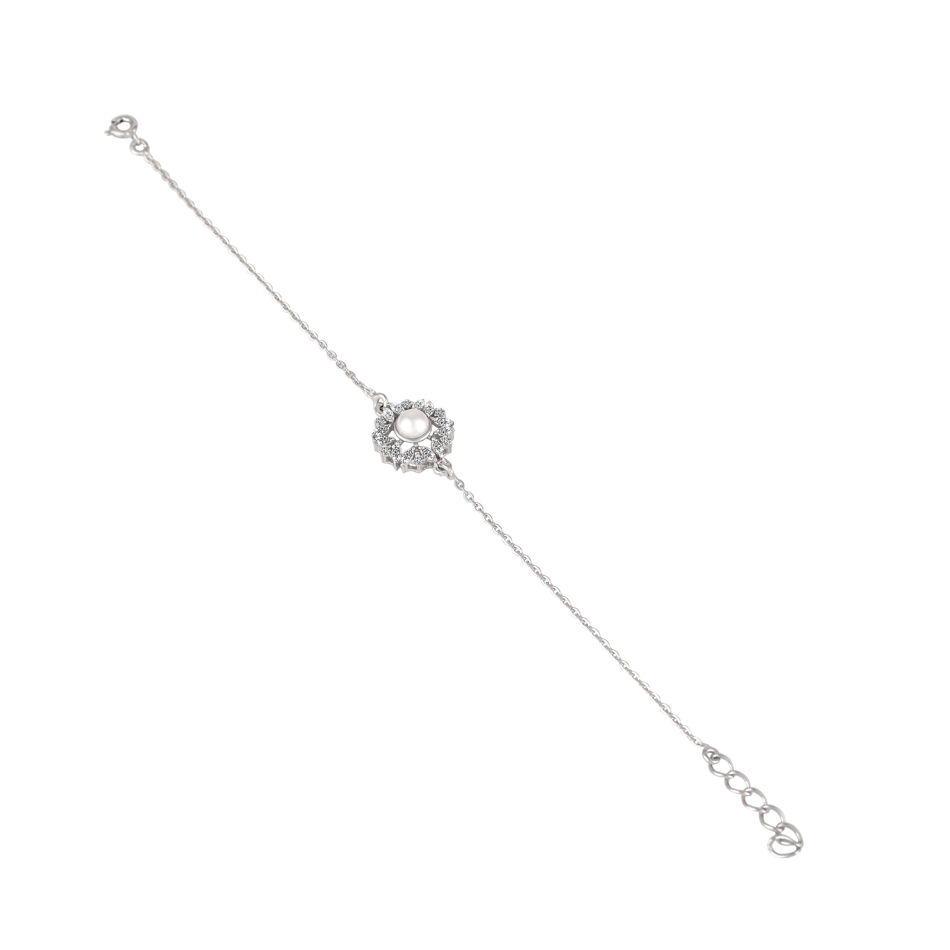 Full view of 925 silver floral pearl bracelet for women