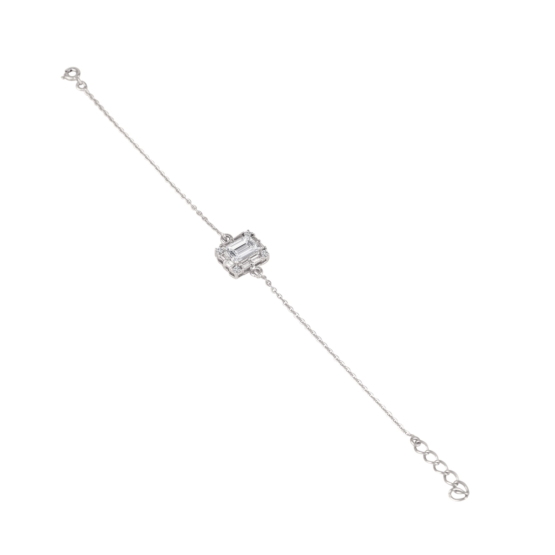 925 silver square emerald-cut bracelet full product view on white background