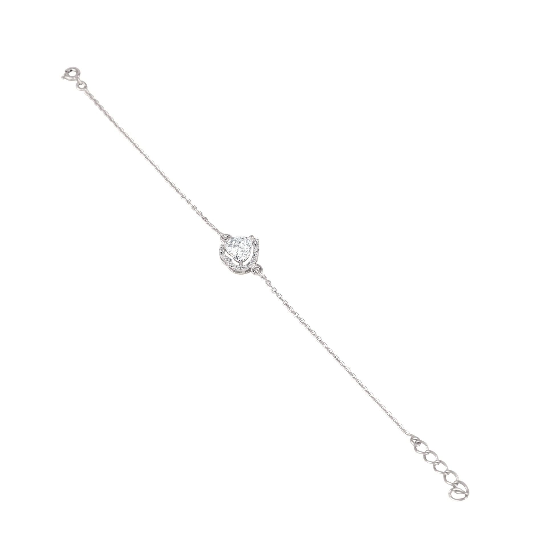 925 silver heart-shaped halo bracelet full product view on white background