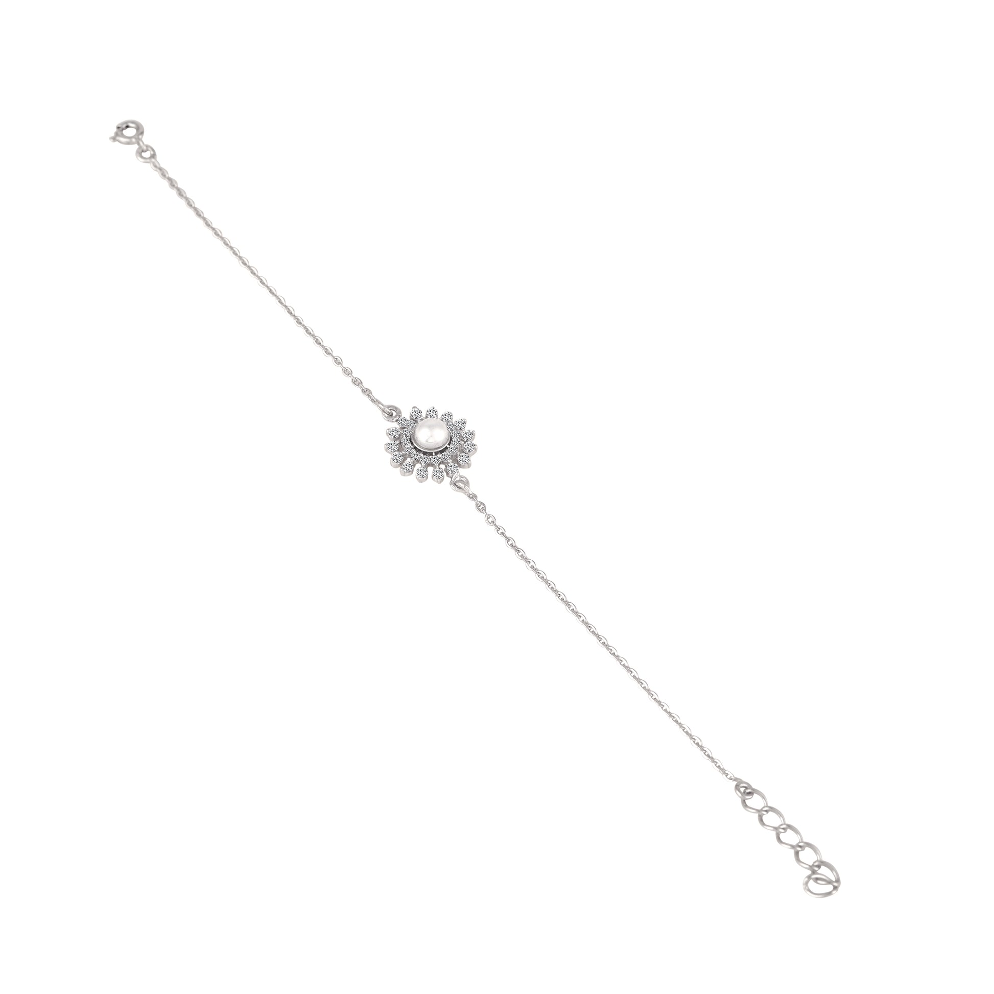 925 silver floral pearl bracelet full product view on white background