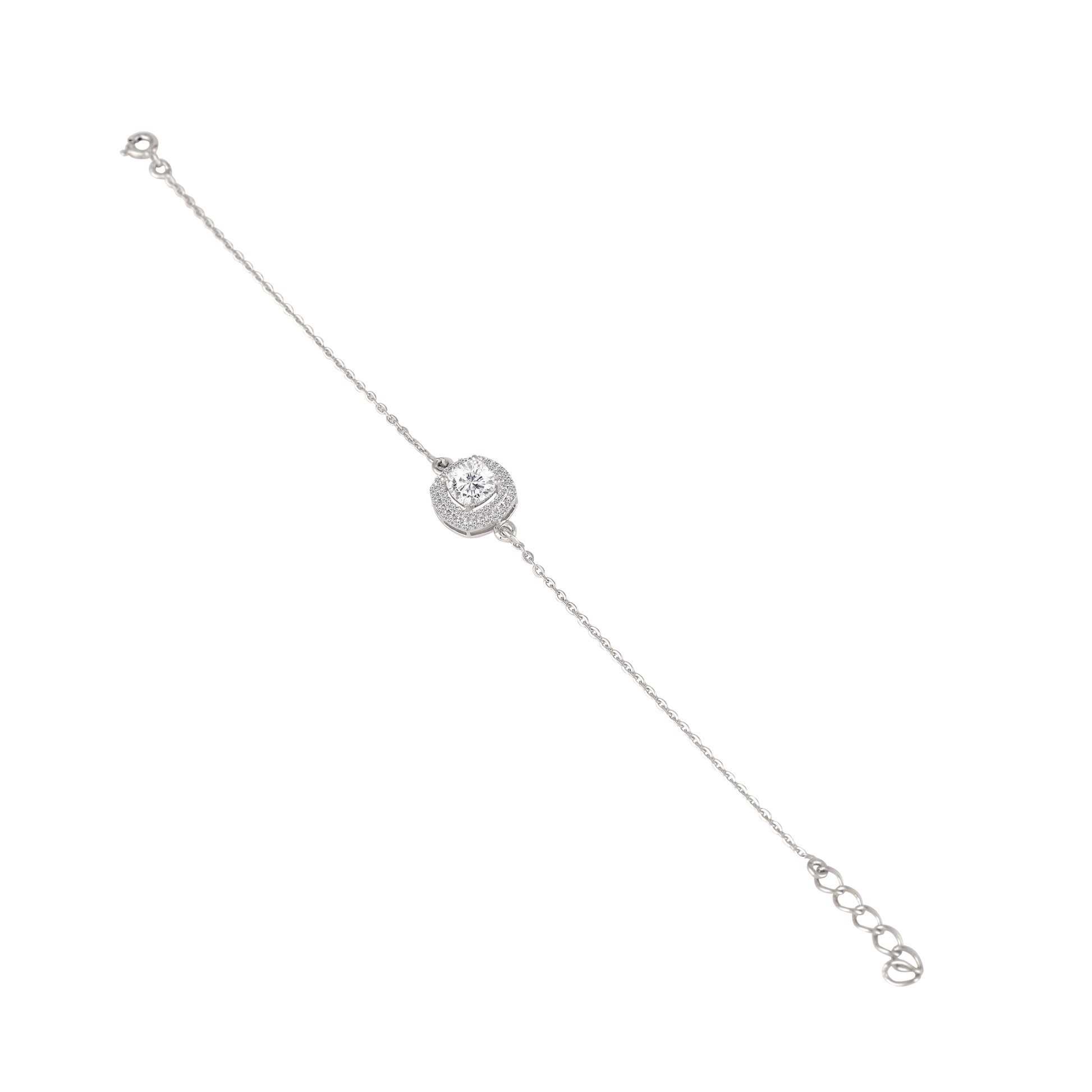 925 silver cushion halo bracelet full product view on white background