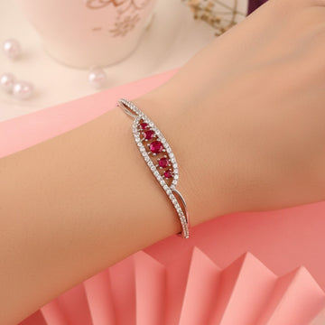 💎 925 Silver Ruby-Red Leaf Bracelet
