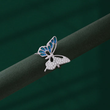 🦋 925 Silver Fluttering Azure & Crystal Butterfly Ring