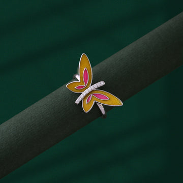💛 Bright Bloom Enamel 925 Silver Butterfly Ring