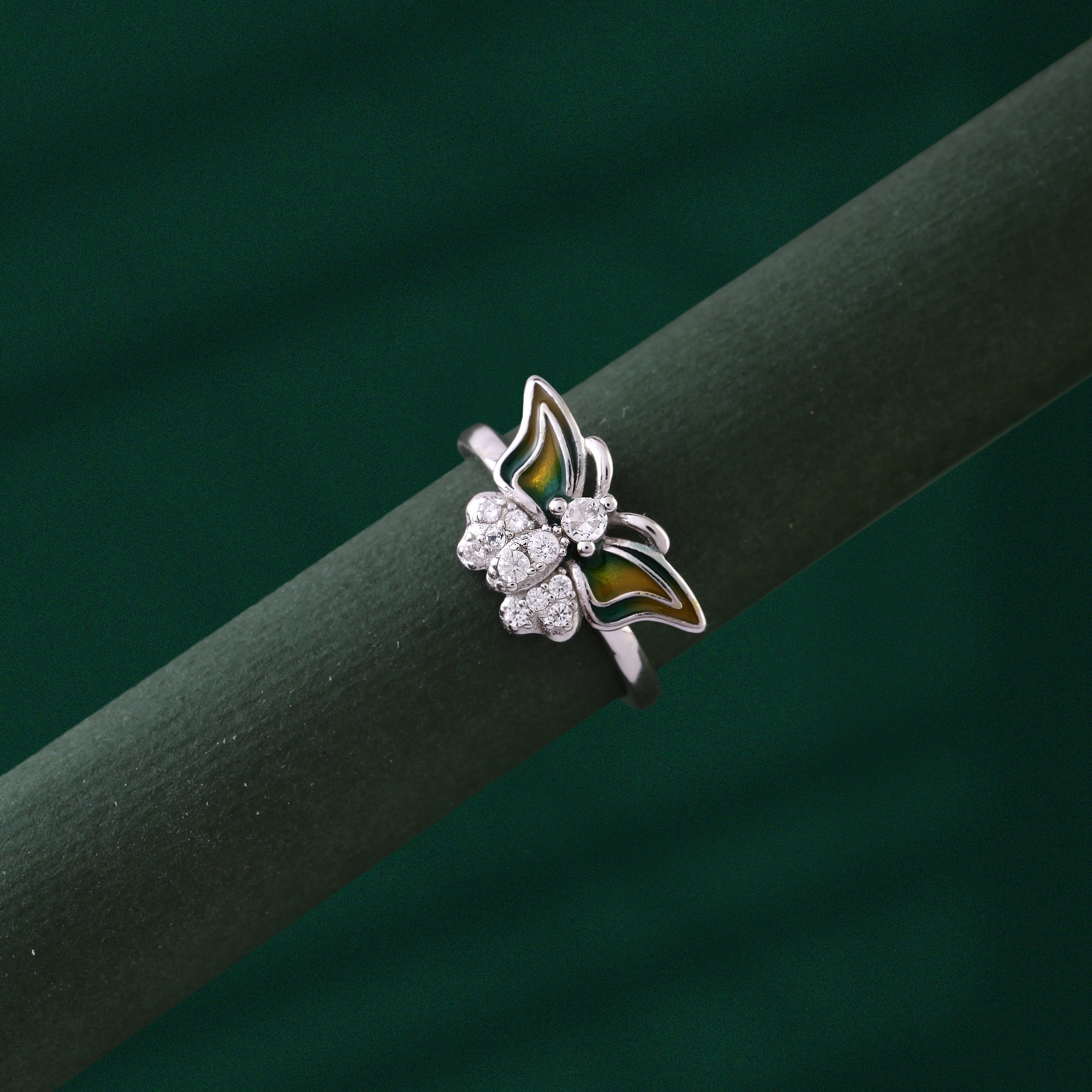Emerald Bloom Butterfly Ring