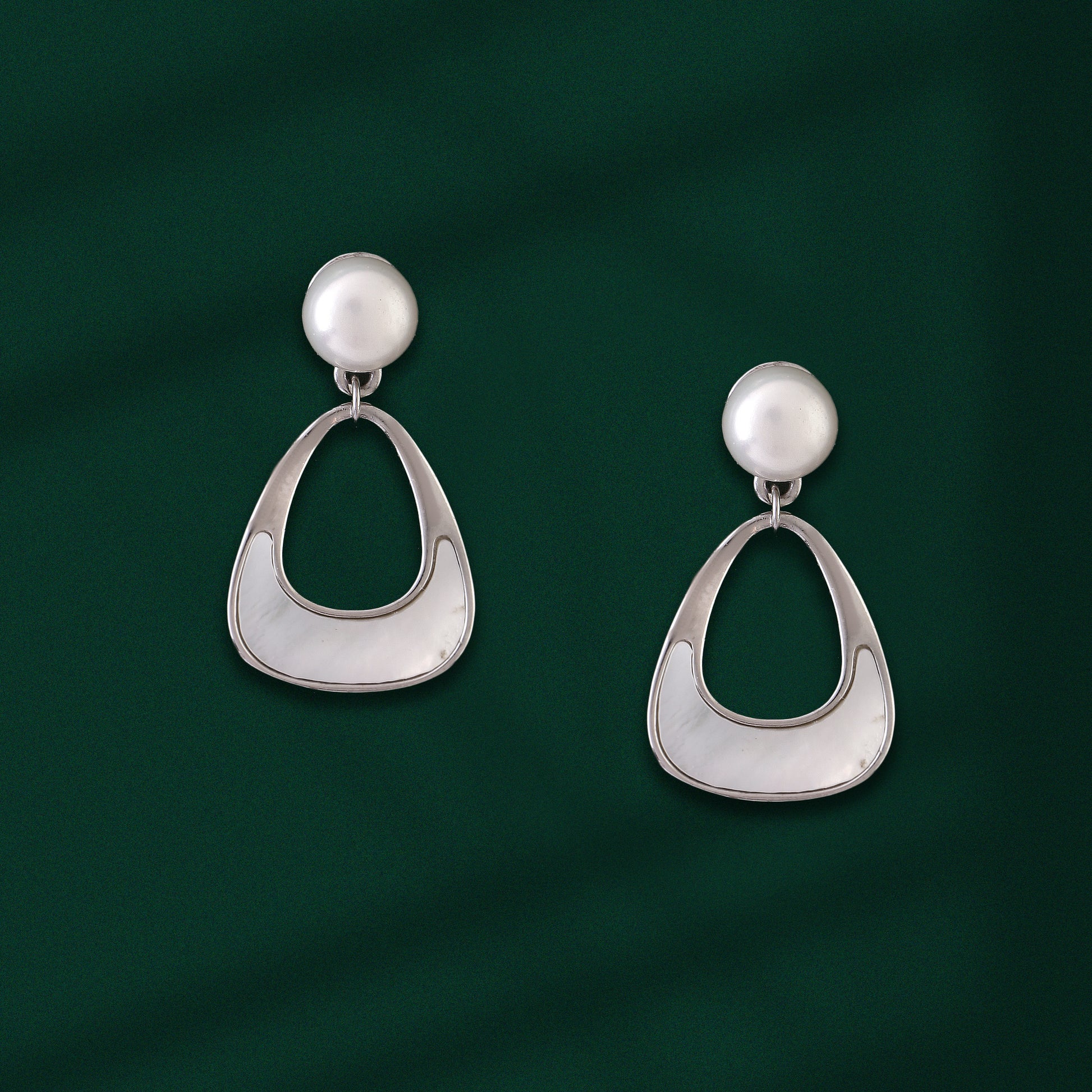 Minimalist white shell 925 silver dangle earrings