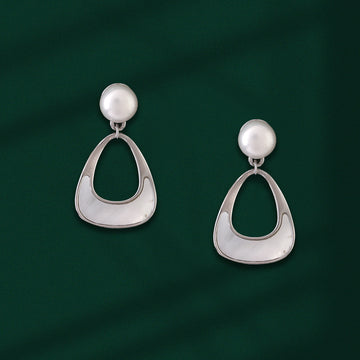 Minimalist white shell 925 silver dangle earrings