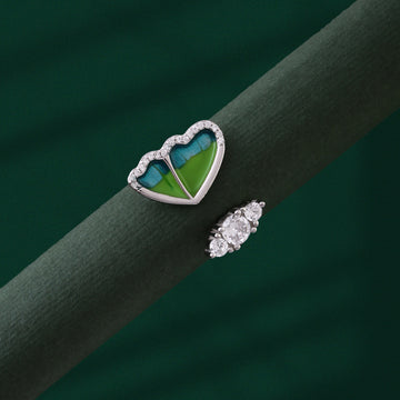 💚 Split-Color Heart 925 Silver Open Ring