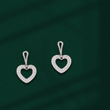 ❤️ Pave Crystal Heart 925 Silver Dangle Earrings