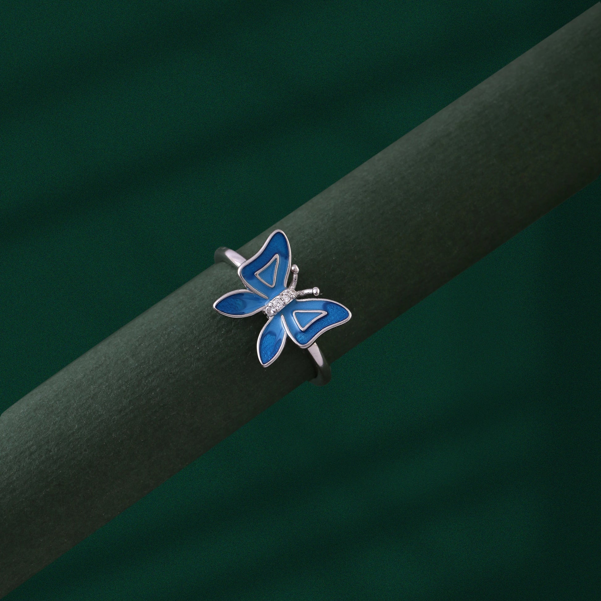925 silver blue enamel butterfly statement ring