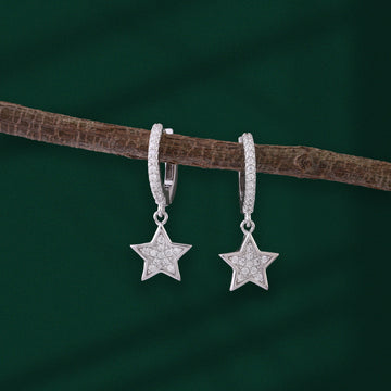⭐ 925 Silver Starlight Pave Dangle Hoop Earrings