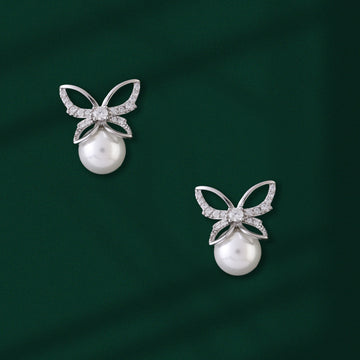 🎀 925 Silver Crystal Bow & Pearl Stud Earrings