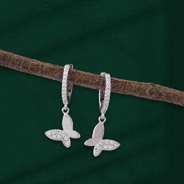 🦋 Shimmering Crystal Butterfly Drop Hoops in 925 Silver