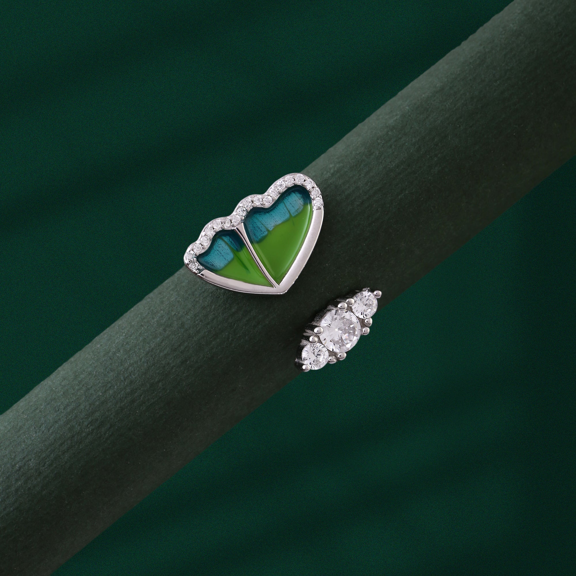 Emerald Heart Butterfly Ring