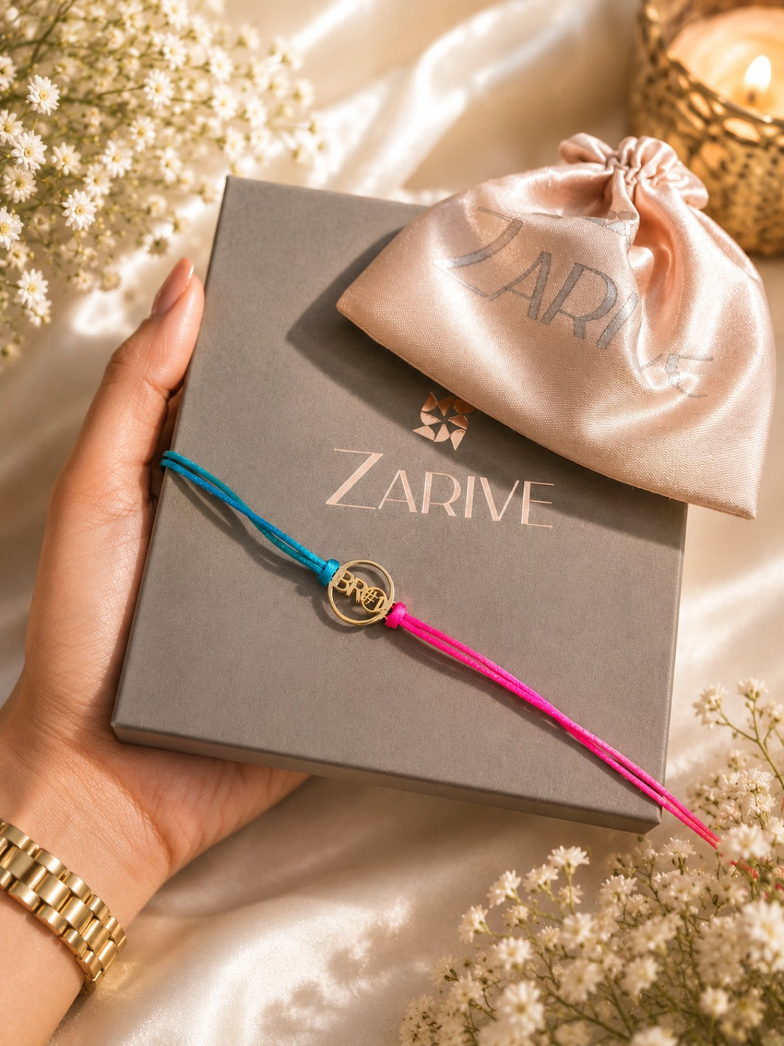 ZARIVE 925 Sterling Silver Bhai Rakhi with 24K Gold Plating | Premium Rakhi for Brother | Luxury Gift Box & Satin Pouch Included
