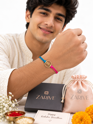 ZARIVE 925 Sterling Silver Bhai Rakhi with 24K Gold Plating | Premium Rakhi for Brother | Luxury Gift Box & Satin Pouch Included