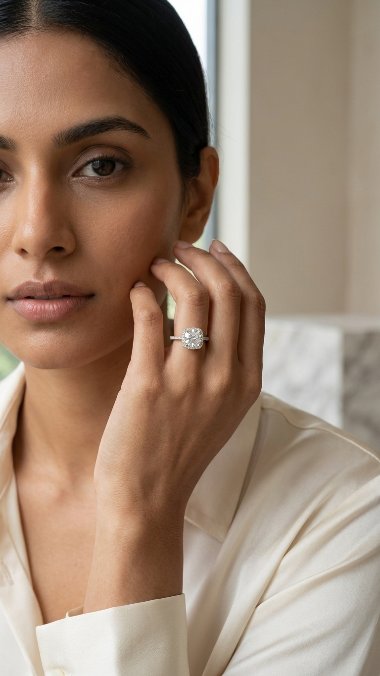 Elegant Cushion-Cut Halo Ring – 925 Silver ✨
