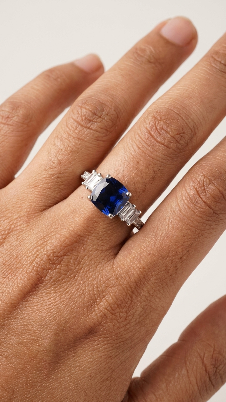 Azure Cushion Cut Silver Ring